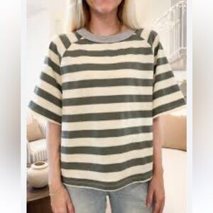 Wishlist Green and Cream Striped Short Sleeve Tee